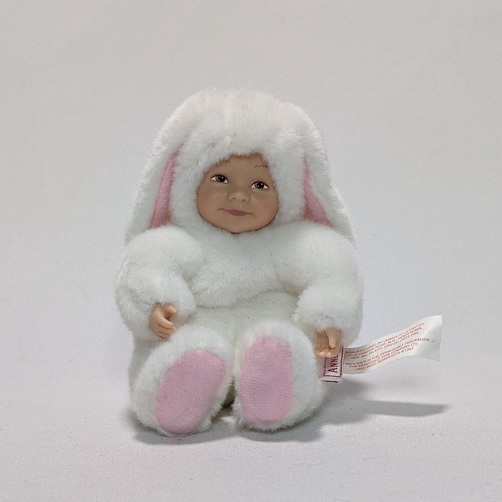 VTG Anne Geddes Plush Baby Bunny Rabbit White Doll Toy 1997 Plastic Face & Hands